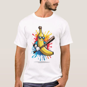 Funny Banana Swinging Baseball Funny Drip Mascot  T-Shirt