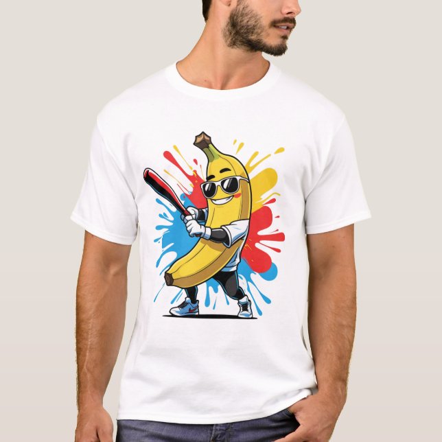 Funny Banana Swinging Baseball Funny Drip Mascot  T-Shirt (Front)