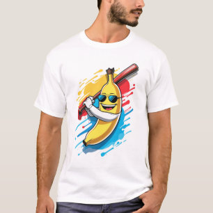 Funny Banana Swinging Baseball Funny Drip Mascot  T-Shirt