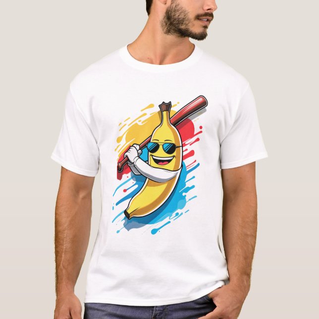 Funny Banana Swinging Baseball Funny Drip Mascot  T-Shirt (Front)