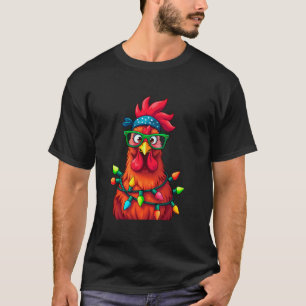 Funny Bandanna Chicken Christmas Lights Tee Xmas P
