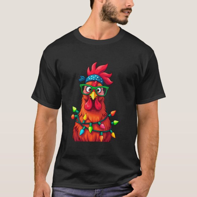 Funny Bandanna Chicken Christmas Lights Tee Xmas P (Front)
