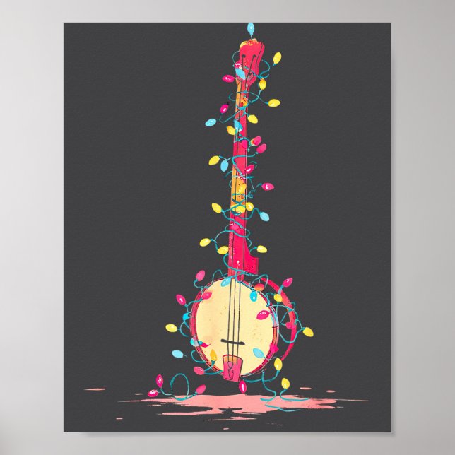 Funny Banjo Christmas Graphics Lights Lover Player Poster (Front)