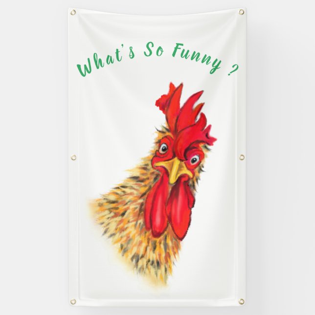 Funny Banner with Surprised Rooster - Custom Text (Vertical)