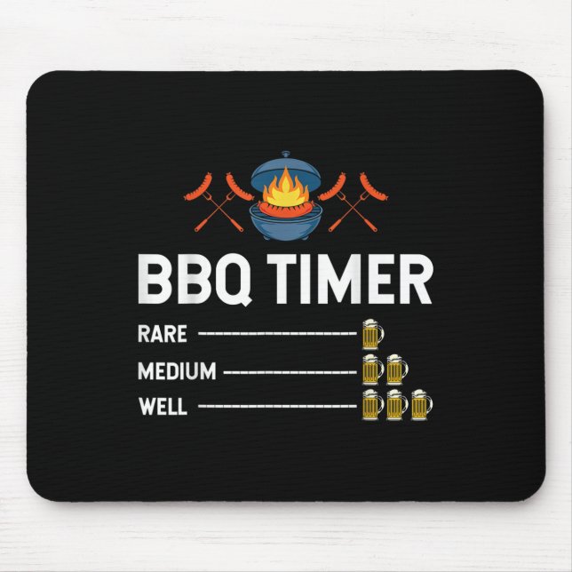Funny Barbecue Chef Bbq Timer Beer Drinking Party  Mouse Pad (Front)