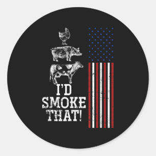 Funny Barbecue Chef Gift Us Flag Bbq  Classic Round Sticker