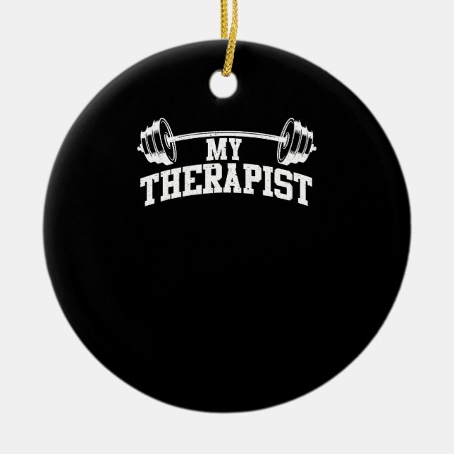 Funny Barbell Design For Men Women Weight Lifting Ceramic Tree Decoration (Front)