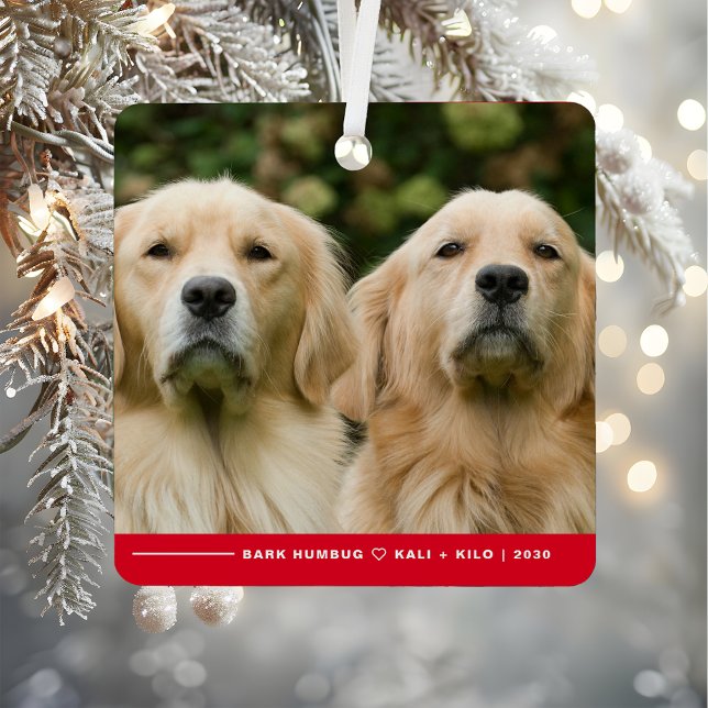 Funny Bark Humbug Dog Photo Christmas Personalised Metal Tree Decoration (Creator Uploaded)