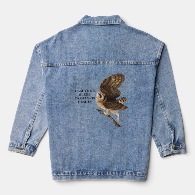 Funny Barn Owl Shirt  Denim Jacket (Back)