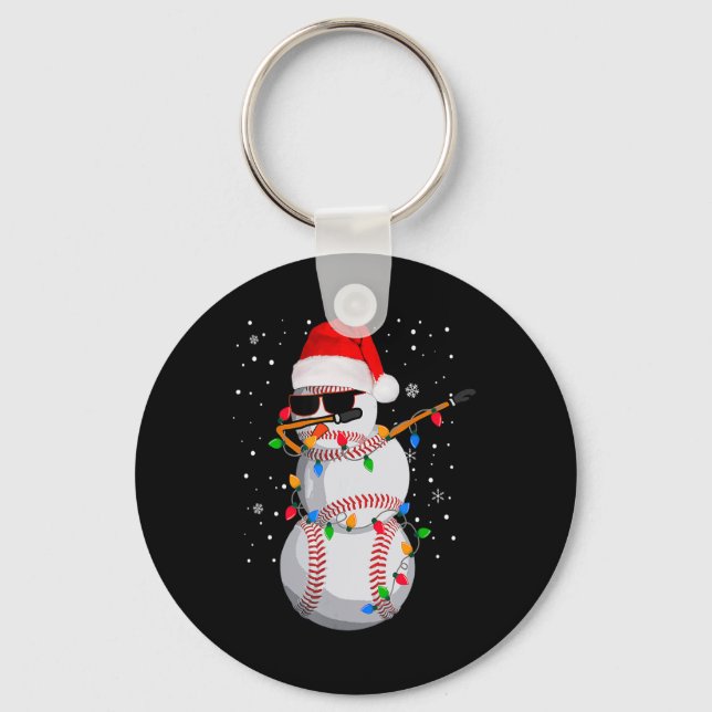 Funny Baseball Ball Santa Hat Dabbing Xmas Pyjamas Key Ring (Front)