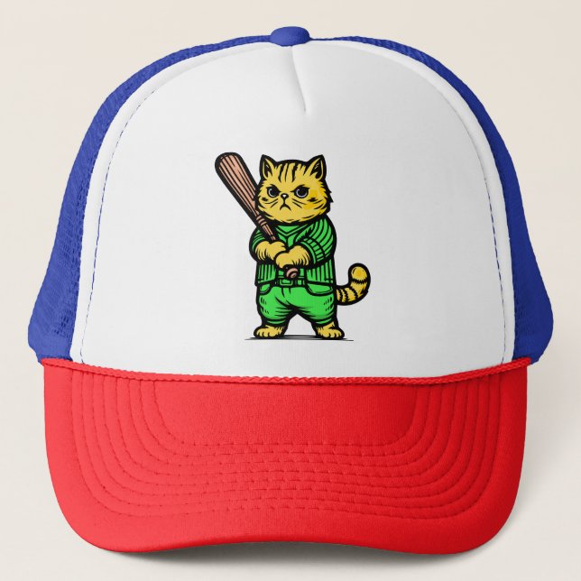 Funny Baseball Cat Trucker Hat (Front)
