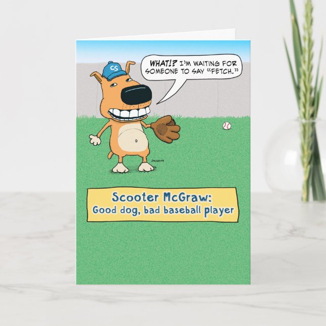 Funny Baseball Dog Birthday Card (Front)