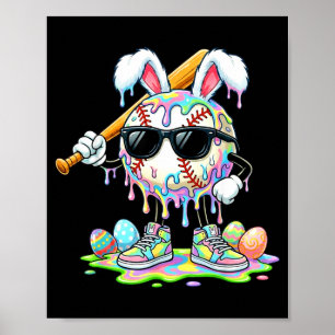 Funny Baseball Drip Bunny Easter Shirts Kids Boys Poster