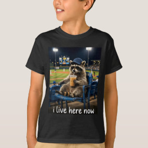 Funny Baseball Fan Racoon Drinking Iced Coffee T-Shirt