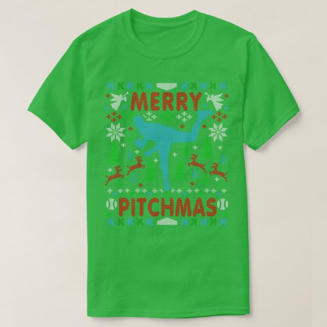 Funny Baseball Pitching Ugly Christmas Sweater Par (Design Front)