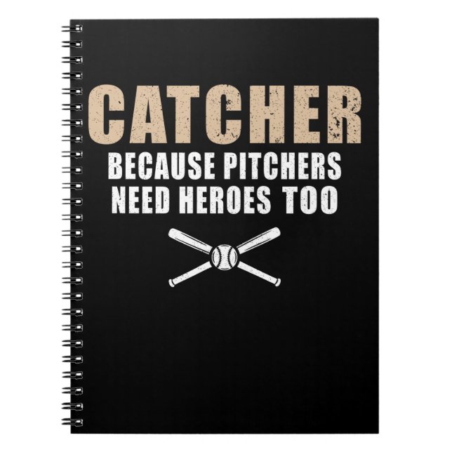 Funny Baseball Player Kids Softball Catcher Notebook (Front)