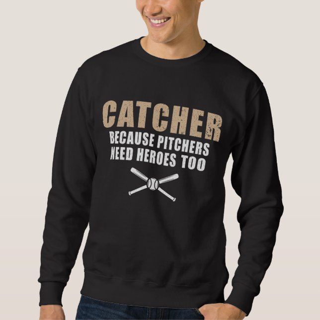 Funny Baseball Player Kids Softball Catcher Sweatshirt (Front)