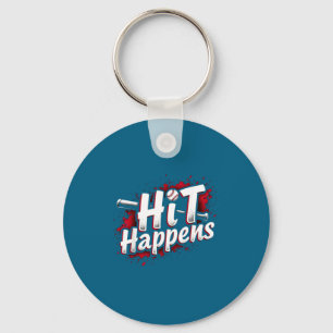 Funny Baseball Quote Gift Hit Happens  Key Ring
