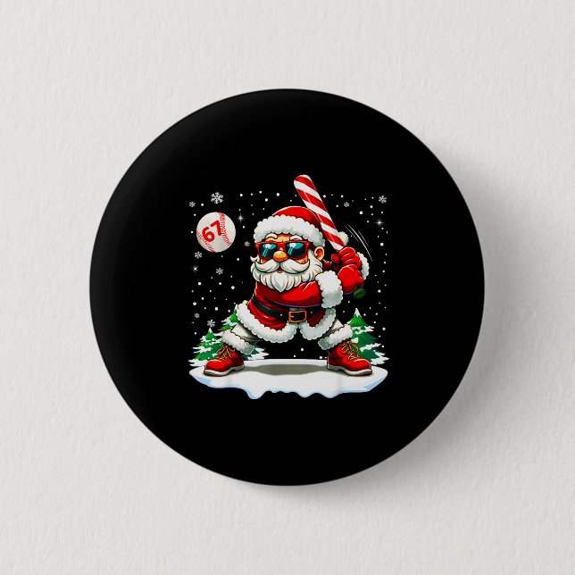 Funny Baseball Santa 67 Christmas Xmas Pajamas Boy 6 Cm Round Badge (Front)