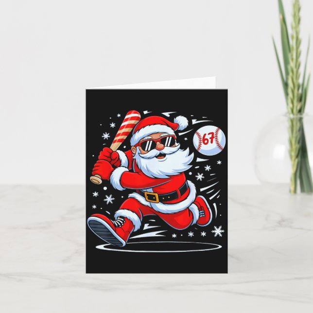 Funny Baseball Santa 67 Christmas Xmas Pajamas Boy Card (Front)