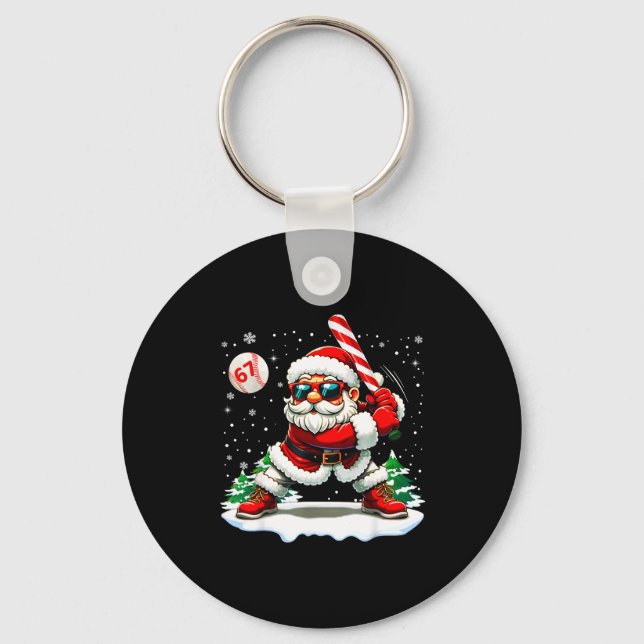 Funny Baseball Santa 67 Christmas Xmas Pajamas Boy Key Ring (Front)
