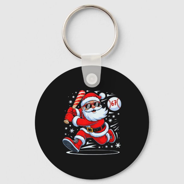 Funny Baseball Santa 67 Christmas Xmas Pajamas Boy Key Ring (Front)
