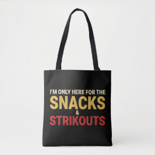 Funny Baseball Snacks and Strikeouts Slogan Design Tote Bag