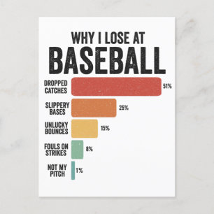 Funny Baseball Sport Why I Lose At Baseball Retro Postcard
