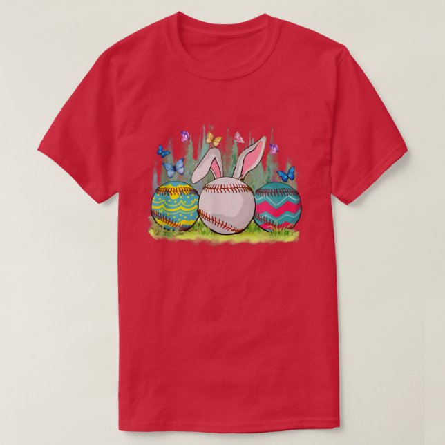 Funny Baseball Squad Cute Bunny Baseball Happy Eas T-Shirt (Design Front)