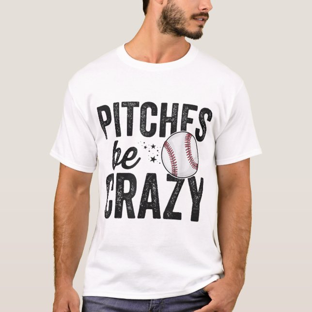 Funny Baseball Tee Pitches Be Crazy Adult Mum Moth (Front)