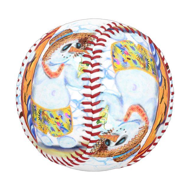 Funny Baseball with Summer Snowman Surfer (Angled)