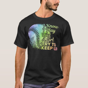 Funny Baseball Women Team Play Like Girl Softball  T-Shirt
