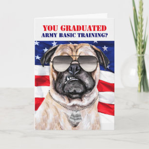 Funny Basic Training Humour Pug Dog Graduate Card