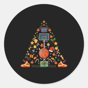 Funny Basketball Ball Hoop Christmas Tree Merry Xm Classic Round Sticker