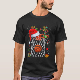 Funny Basketball Basket Reindeer Santa Hat Christm T-Shirt