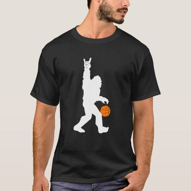 Funny Basketball Bigfoot Rock On Hoops Basketball  T-Shirt (Front)
