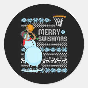 Funny Basketball Christmas Quote Merry Swishmas Ma Classic Round Sticker
