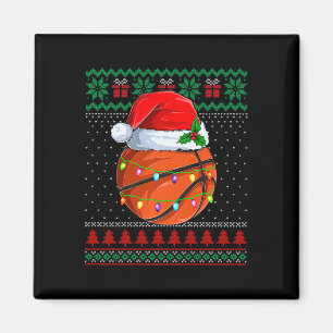 Funny Basketball Christmas Ugly Sweater Santa Hat Magnet