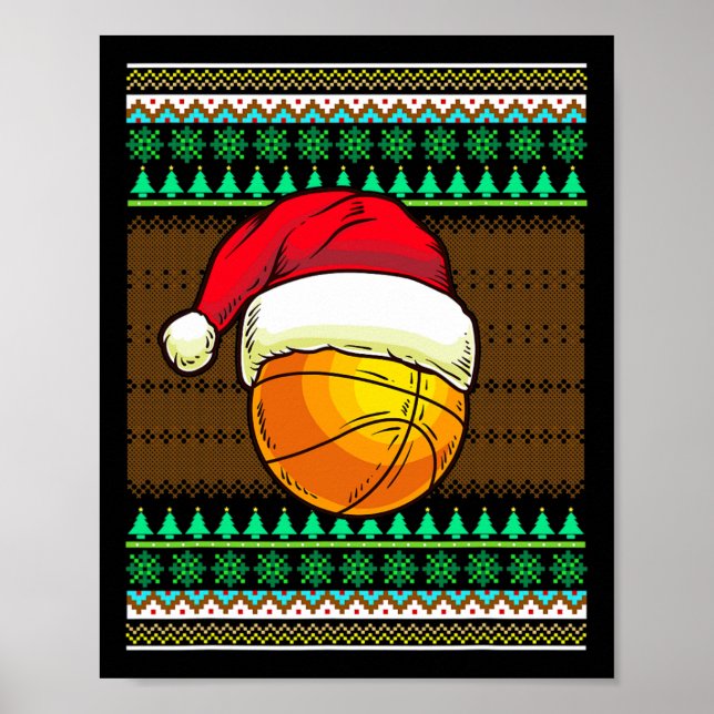 Funny Basketball For Men Boys Design Ugly Christma Poster (Front)
