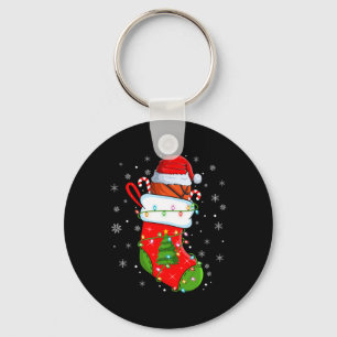 Funny Basketball In Christmas Socks Santa Lights X Key Ring
