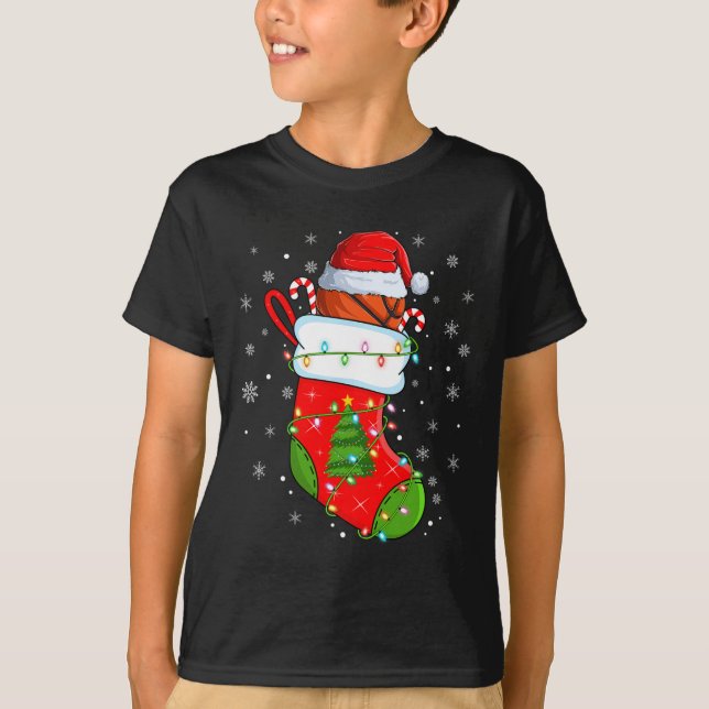 Funny Basketball In Christmas Socks Santa Lights X T-Shirt (Front)