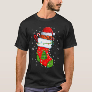 Funny Basketball In Christmas Socks Santa Lights X T-Shirt