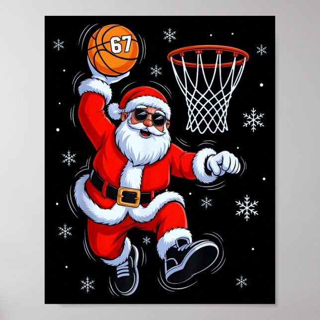Funny Basketball Santa 67 Christmas Xmas Holiday K Poster (Front)