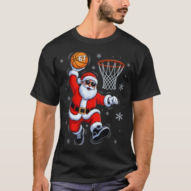 Funny Basketball Santa 67 Christmas Xmas Holiday K T-Shirt (Front)
