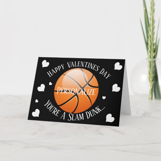 Funny Basketball Slam Dunk Valentines Holiday Card (Front)