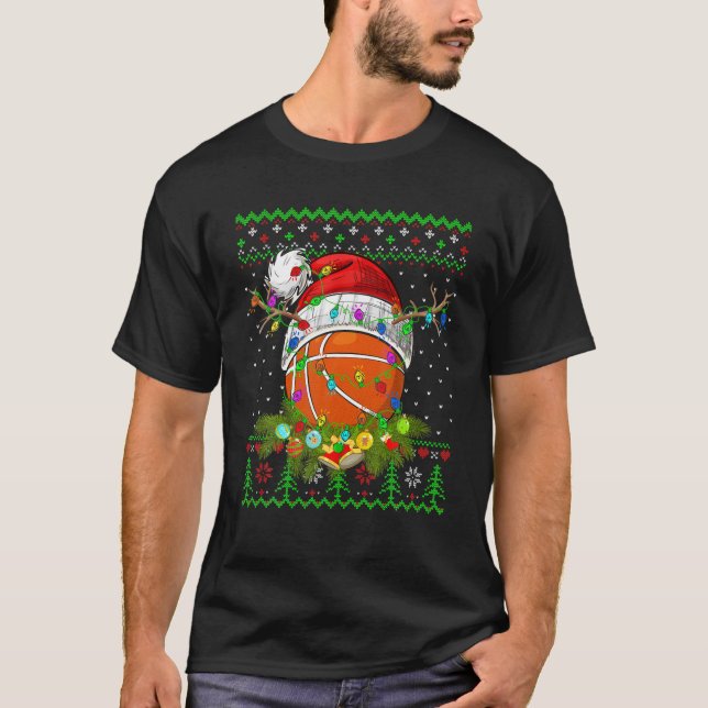 Funny Basketball Sport Ugly Christmas Pajama Light T-Shirt (Front)