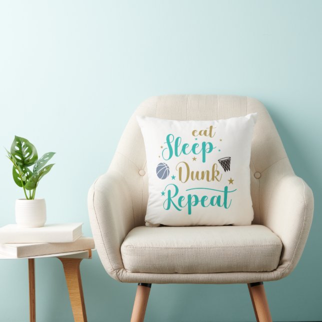 Funny Basketball Throw Pillow - Eat Sleep Dunk (Chair)
