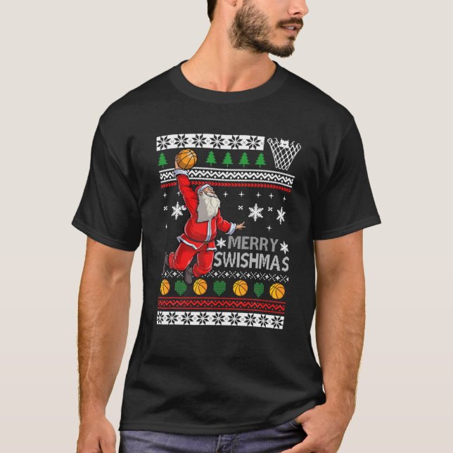 Funny Basketball Ugly Christmas Sweater Santa Merr (Front)