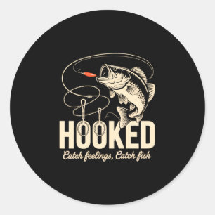 Funny bass angler design with hooked fishing theme classic round sticker