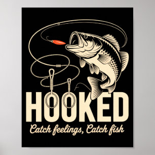 Funny bass angler design with hooked fishing theme poster